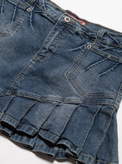Vintage Vanilla Star Denim Pleated Mini Skirt