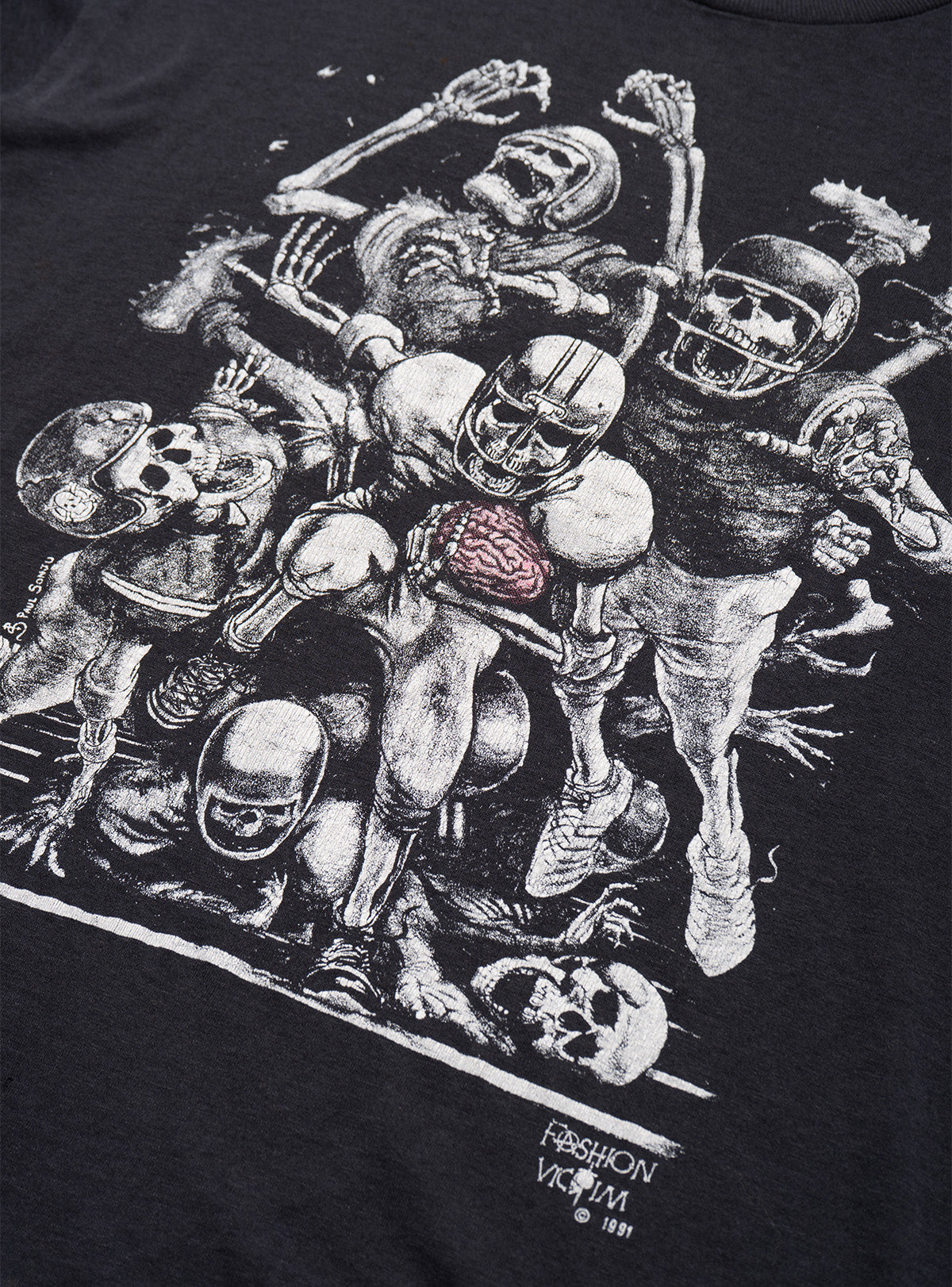 Vintage Fashion Victim Skeleton Football Tee