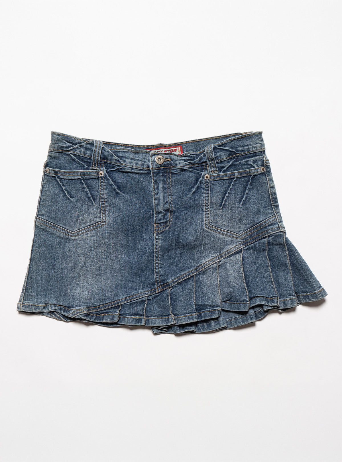 Vintage Vanilla Star Denim Pleated Mini Skirt