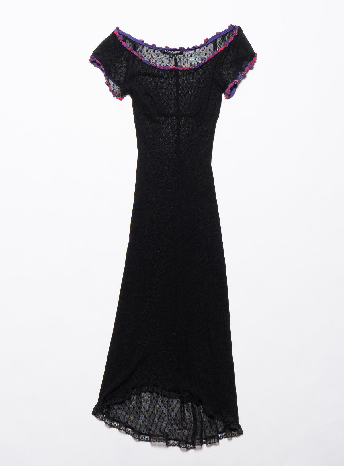 Vintage Betsy Johnson Black Lace Dress With Purple Trim